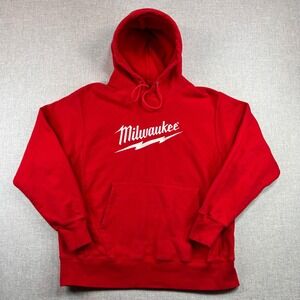 Champion Reverse Weave Milwaukee Tool Logo Hoodie Men L Red Embroidered Fleece